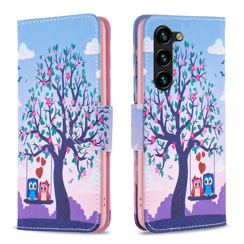 Samsung Galaxy S24+ 5G Colored Drawing Pattern Leather Phone Case - Owl
