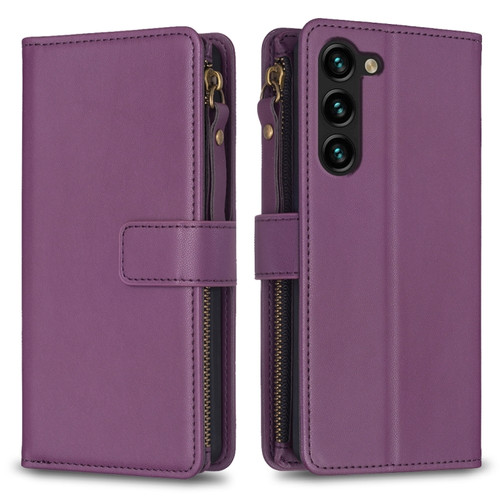 Samsung Galaxy S24+ 5G 9 Card Slots Zipper Wallet Leather Flip Phone Case - Dark Purple