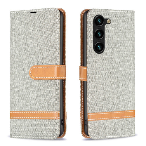 Samsung Galaxy S24+ 5G Color Block Denim Texture Leather Phone Case - Grey