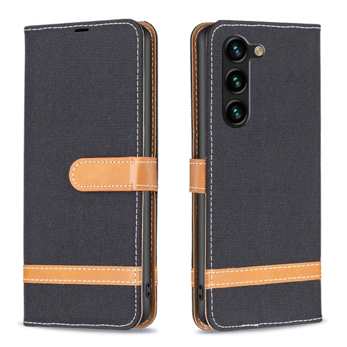 Samsung Galaxy S24+ 5G Color Block Denim Texture Leather Phone Case - Black