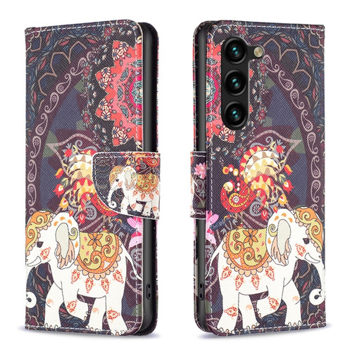 Samsung Galaxy S24+ 5G Colored Drawing Pattern Leather Phone Case - Flowers Elephant