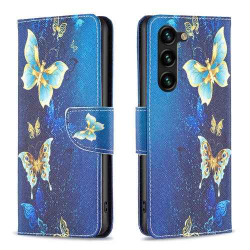 Samsung Galaxy S24+ 5G Colored Drawing Pattern Leather Phone Case - Gold Butterfly