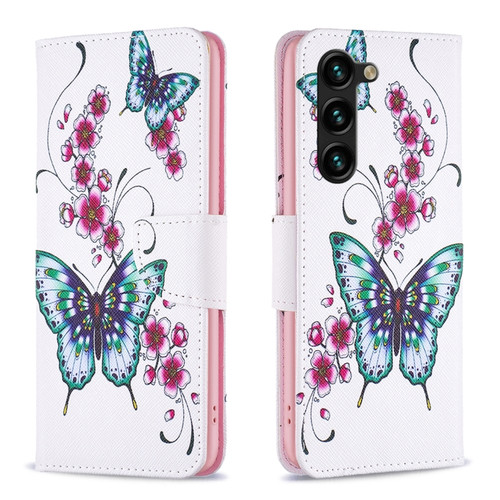 Samsung Galaxy S24+ 5G Colored Drawing Pattern Leather Phone Case - Flowers Butterfly