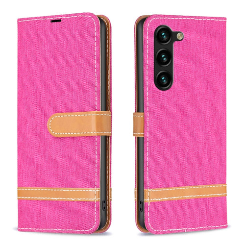 Samsung Galaxy S24+ 5G Color Block Denim Texture Leather Phone Case - Rose Red