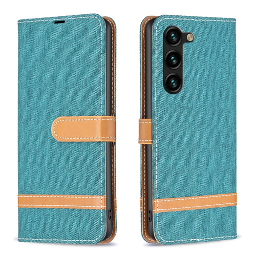 Samsung Galaxy S24+ 5G Color Block Denim Texture Leather Phone Case - Green