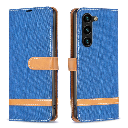 Samsung Galaxy S24+ 5G Color Block Denim Texture Leather Phone Case - Royal Blue