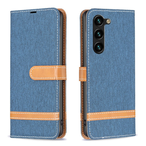 Samsung Galaxy S24+ 5G Color Block Denim Texture Leather Phone Case - Dark Blue