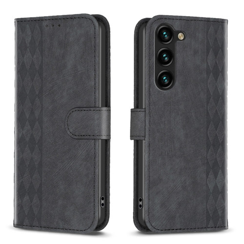 Samsung Galaxy S24+ 5G Plaid Embossed Leather Phone Case - Black