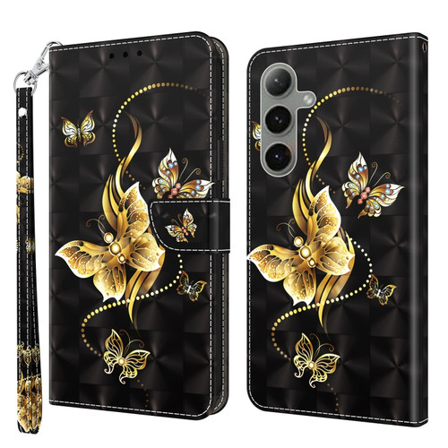Samsung Galaxy S24+ 5G 3D Painted Leather Phone Case - Golden Swallow Butterfly