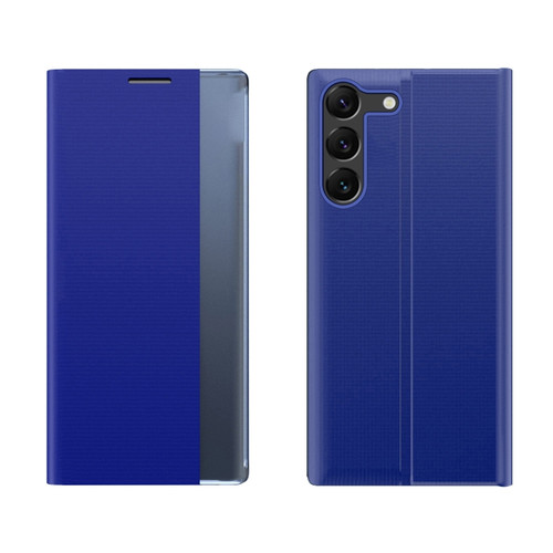 Samsung Galaxy S24+ 5G Adsorption Holder Plain Fabric Leather Phone Case - Blue