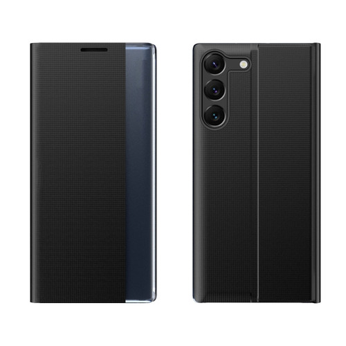 Samsung Galaxy S24+ 5G Adsorption Holder Plain Fabric Leather Phone Case - Black