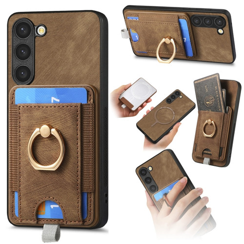 Samsung Galaxy S24+ 5G Retro Splitable Magnetic Card Bag Leather Phone Case - Brown