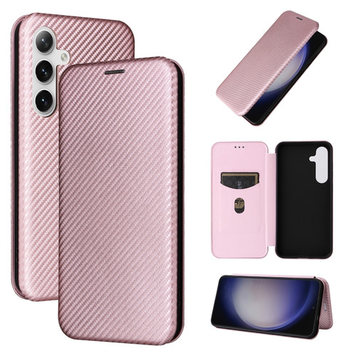 Samsung Galaxy S24+ 5G Carbon Fiber Texture Flip Leather Phone Case - Pink