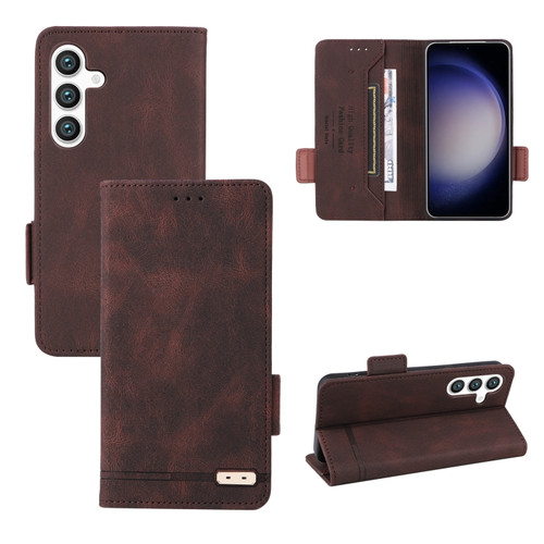 Samsung Galaxy S24+ 5G Magnetic Clasp Leather Phone Case - Brown