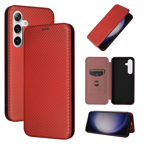 Samsung Galaxy S24+ 5G Carbon Fiber Texture Flip Leather Phone Case - Brown