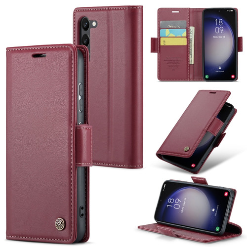 Samsung Galaxy S24+ CaseMe 023 Butterfly Buckle Litchi Texture RFID Anti-theft Leather Phone Case - Wine Red