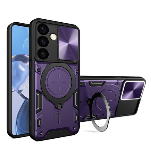Samsung Galaxy S24+ 5G CD Texture Sliding Camshield Magnetic Holder Phone Case - Purple