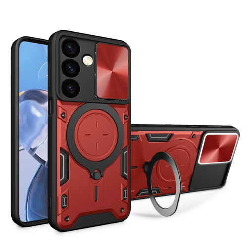 Samsung Galaxy S24+ 5G CD Texture Sliding Camshield Magnetic Holder Phone Case - Red