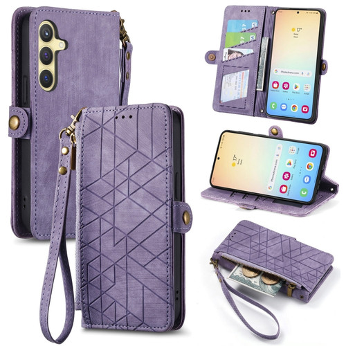 Samsung Galaxy S24+ 5G Geometric Zipper Wallet Side Buckle Leather Phone Case - Purple