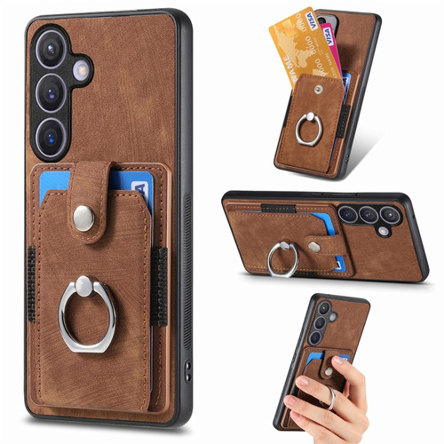 Samsung Galaxy S24+ 5G Retro Skin-feel Ring Card Wallet Phone Case - Brown