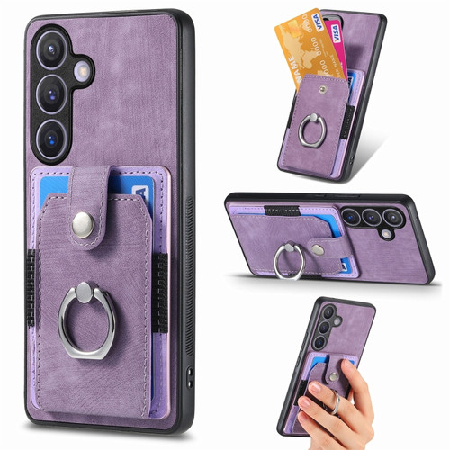 Samsung Galaxy S24+ 5G Retro Skin-feel Ring Card Wallet Phone Case - Purple