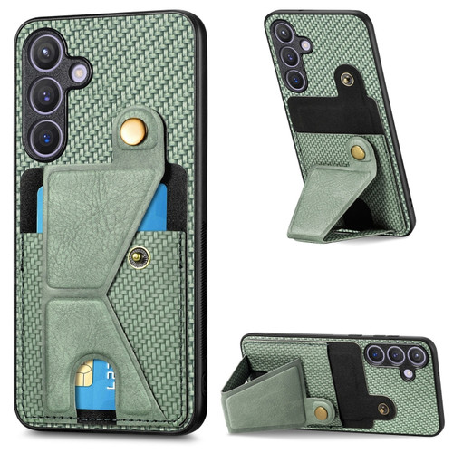 Samsung Galaxy S24+ 5G Carbon Fiber Wallet Flip Card K-shaped Holder Phone Case - Green