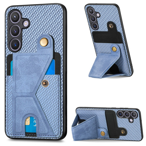 Samsung Galaxy S24+ 5G Carbon Fiber Wallet Flip Card K-shaped Holder Phone Case - Blue