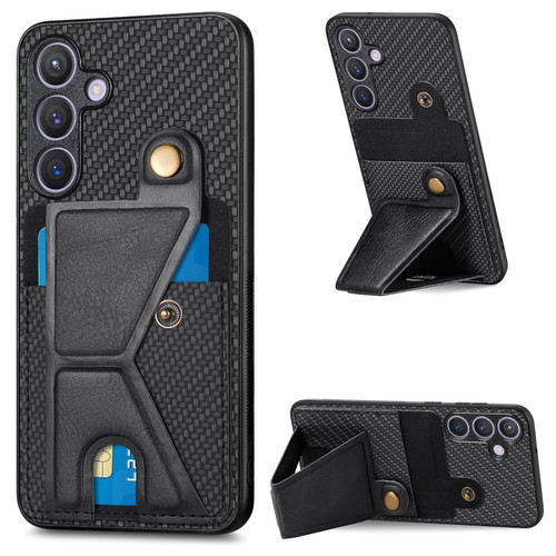 Samsung Galaxy S24+ 5G Carbon Fiber Wallet Flip Card K-shaped Holder Phone Case - Black