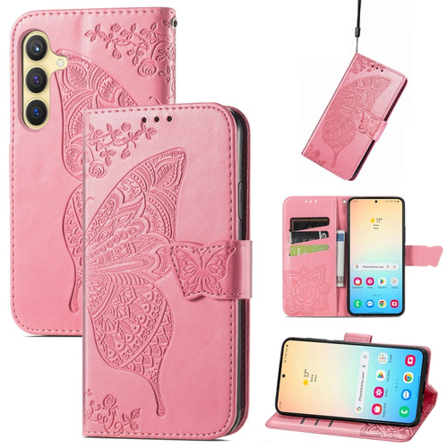 Samsung Galaxy S24+ 5G Butterfly Love Flower Embossed Leather Phone Case - Pink