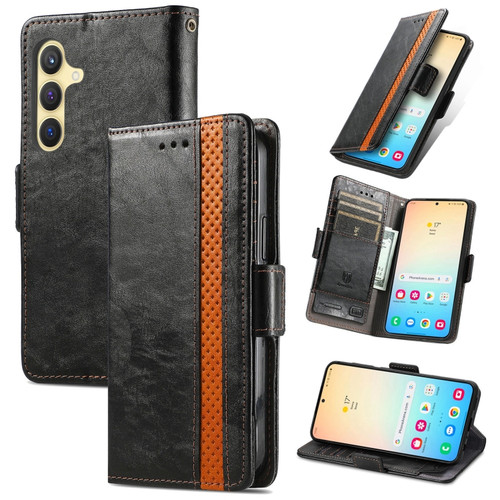 Samsung Galaxy S24+ 5G CaseNeo Splicing Dual Magnetic Buckle Leather Phone Case - Black