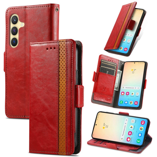 Samsung Galaxy S24+ 5G CaseNeo Splicing Dual Magnetic Buckle Leather Phone Case - Red