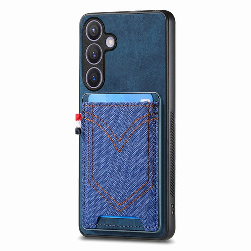 Samsung Galaxy S24+ 5G Denim Texture Leather Skin Phone Case with Card Slot - Blue