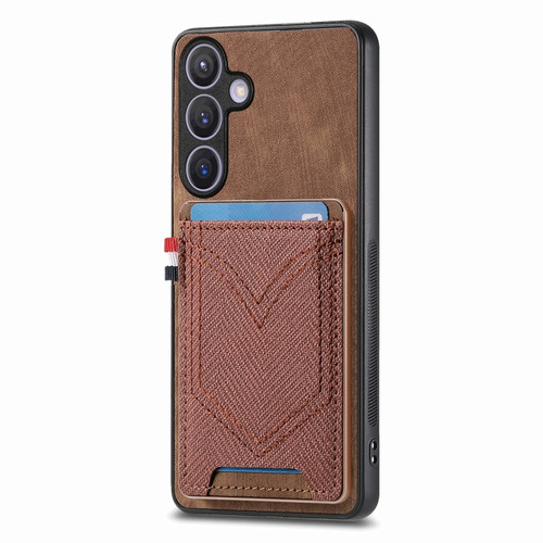 Samsung Galaxy S24+ 5G Denim Texture Leather Skin Phone Case with Card Slot - Brown