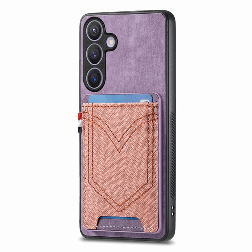 Samsung Galaxy S24+ 5G Denim Texture Leather Skin Phone Case with Card Slot - Purple