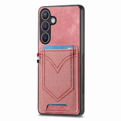 Samsung Galaxy S24+ 5G Denim Texture Leather Skin Phone Case with Card Slot - Pink