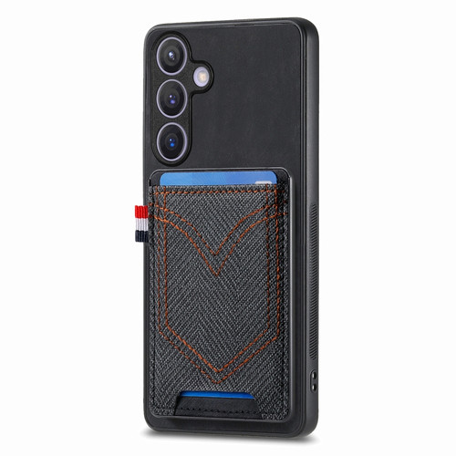 Samsung Galaxy S24+ 5G Denim Texture Leather Skin Phone Case with Card Slot - Black