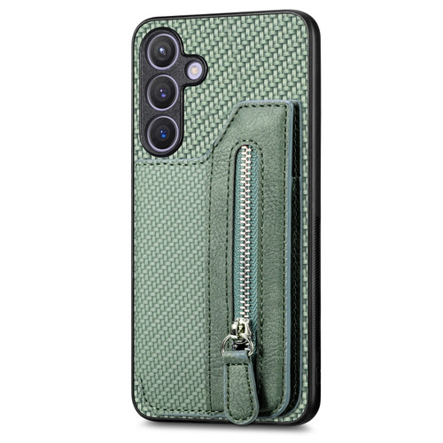Samsung Galaxy S24+ 5G Carbon Fiber Horizontal Flip Zipper Wallet Phone Case - Green