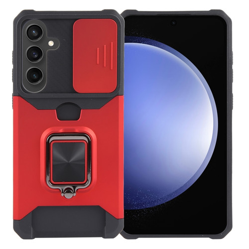 Samsung Galaxy S24+ 5G Camera Shield Card Slot PC+TPU Phone Case - Red