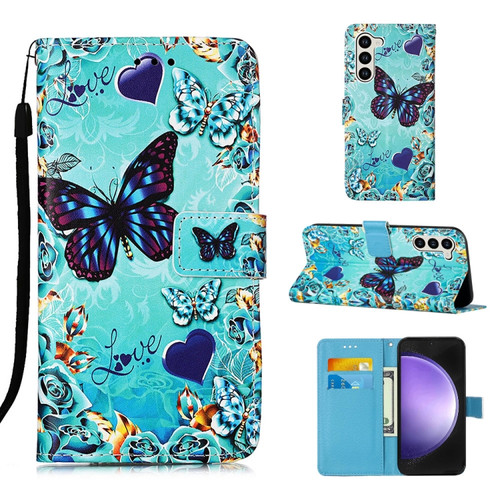 Samsung Galaxy S24+ 5G Colored Drawing Pattern Plain Weave Leather Phone Case - Caring Butterfly