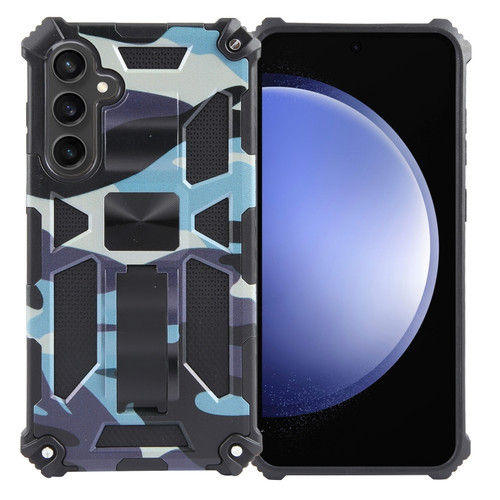 Samsung Galaxy S24+ 5G Camouflage Armor Kickstand TPU + PC Magnetic Phone Case - Light Blue