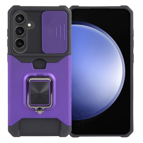 Samsung Galaxy S24+ 5G Camera Shield Card Slot PC+TPU Phone Case - Purple