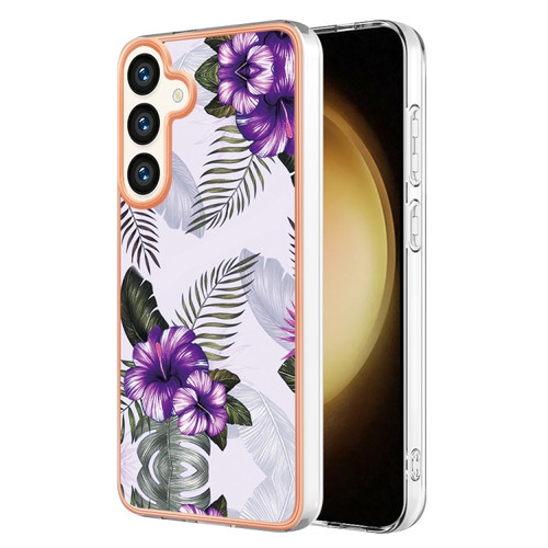 Samsung Galaxy S24+ 5G Electroplating IMD TPU Phone Case - Purple Flower