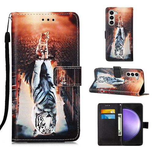 Samsung Galaxy S24+ 5G Colored Drawing Pattern Plain Weave Leather Phone Case - Cats And Tigers