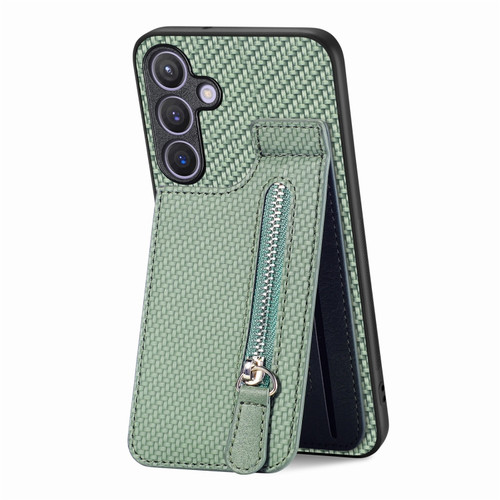 Samsung Galaxy S24+ 5G Carbon Fiber Vertical Flip Zipper Phone Case - Green