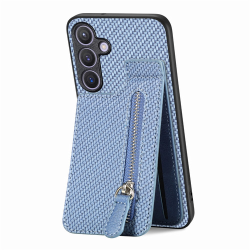 Samsung Galaxy S24+ 5G Carbon Fiber Vertical Flip Zipper Phone Case - Blue