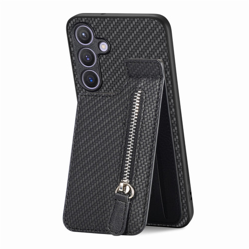 Samsung Galaxy S24+ 5G Carbon Fiber Vertical Flip Zipper Phone Case - Black