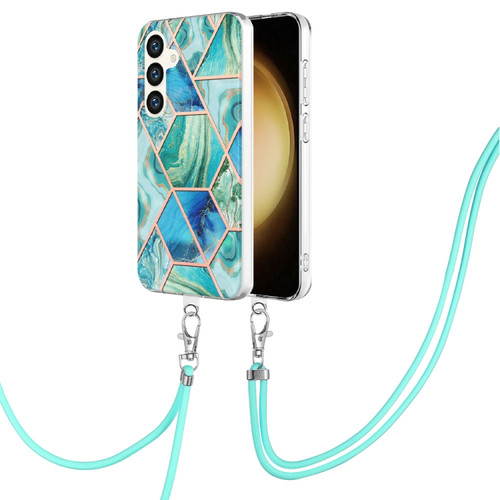 Samsung Galaxy S24+ 5G Electroplating IMD Splicing Dual-side Marble TPU Phone Case with Lanyard - Green