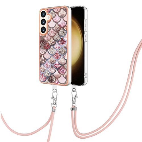 Samsung Galaxy S24+ 5G Electroplating Pattern IMD TPU Shockproof Case with Neck Lanyard - Pink Scales