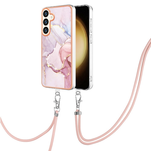 Samsung Galaxy S24+ 5G Electroplating Marble Dual-side IMD Phone Case with Lanyard - Rose Gold 005