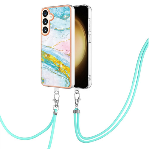 Samsung Galaxy S24+ 5G Electroplating Marble Dual-side IMD Phone Case with Lanyard - Green 004